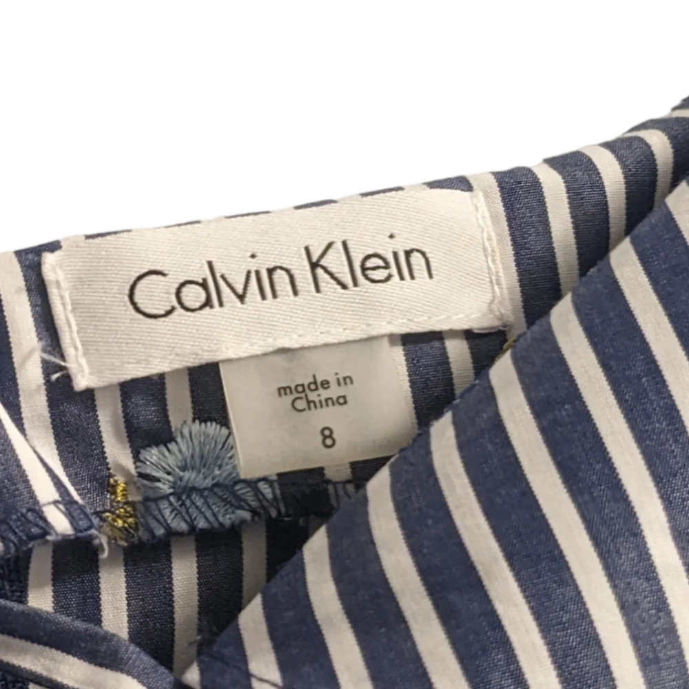 Calvin Klein Cold Shoulder Pin Striped Floral Embroidered Midi Dress 8 - Picture 4 of 4